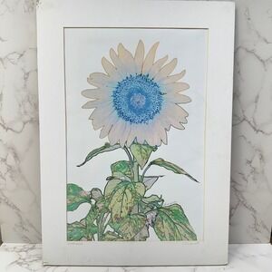 Sunflower Photo Print Wall Art Artist Signed Floral Home Decor Blue Green Modern